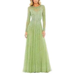 Mac Duggal 5636 Sequin Illusion High-Neck A-Line Gown Size 6 Sage $798